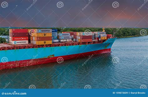 Maersk Freighter Loaded With Containers In The Panama Canal Editorial