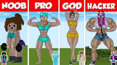 Minecraft Tnt Bodybuilder Girl House Build Challenge Noob Vs Pro Vs