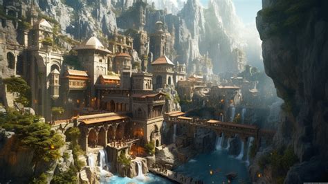 Dwarven Mountain City Realistic Fantasy Mountain Citadel Ai Art Digital