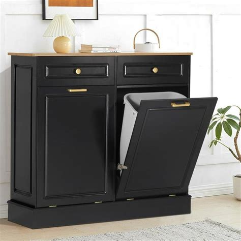 Eclife 20 Gallons Double Tilt Out Trash Cabinet Wood Kitchen Island