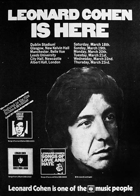 Leonard Cohen Uk And Ireland 1972 A4 Music Mini Print Leonard Cohen Leonard Concert Posters