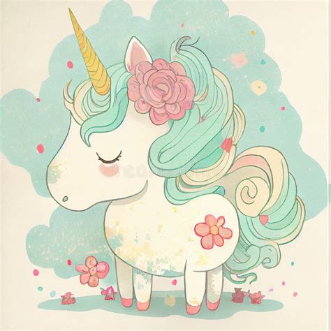 Unicorn Rainbow Cute Illustration Card And Shirt Design Stock