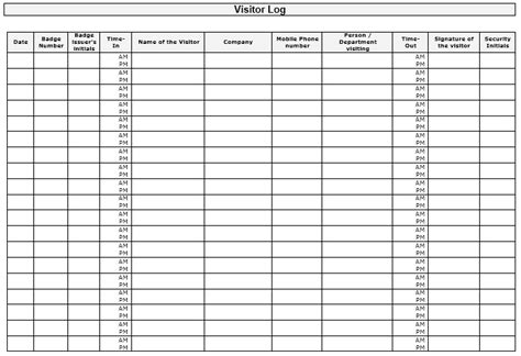 Free Sample Visitor Log Templates Printable Samples