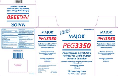 Polyethylene Glycol 3350 17gm Pwd 100 Ud Powder 17 Gm 100 By Major Gen