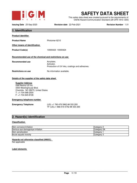 Photomer 6210 Sds Us Pdf Toxicity Personal Protective Equipment