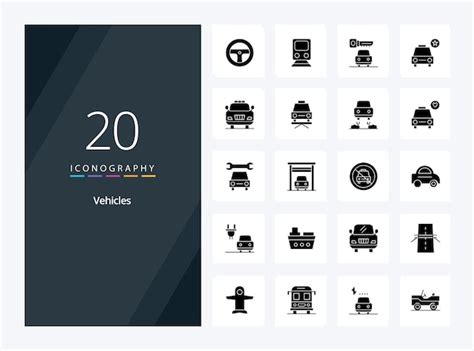 Free Vector 20 Vehicles Solid Glyph Icon For Presentation