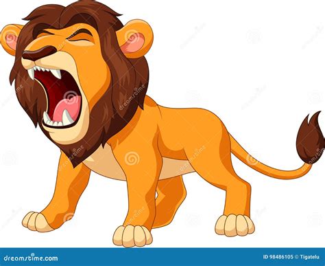 Cartoon Lion Roaring In Grass Vector Illustration