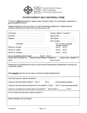 Physiotherapy Self Referral Form Fill And Sign Printable Template Online