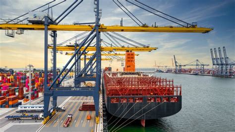 Aerial View Container Ship At Terminal Commercial Seaport Freight