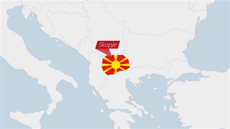 North Macedonia map highlighted in Macedonia flag colors and pin of ...