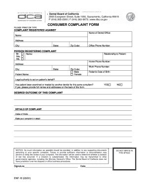 Consumer Complaint Form California Dbc Ca Fill And Sign Printable