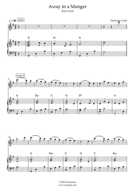 Away In A Manger Easy Level Traditional Flute Sheet Music