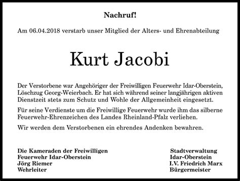 Traueranzeigen Von Kurt Jacobi Rz Trauer De