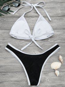 High Cut Contrast Piping Bikini Set In BLACK ZAFUL