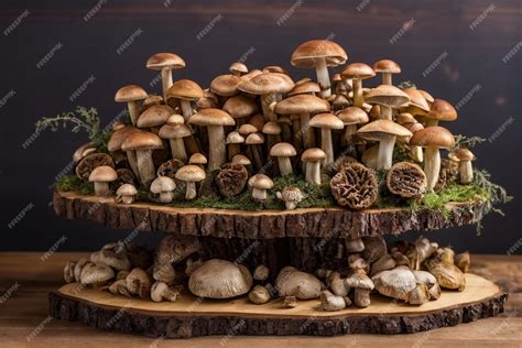 Premium Photo Rustic Mushroom Display On Wooden Board
