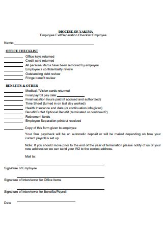 Sample Employee Exit Checklist 20 IN PDF MS Word