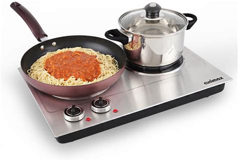 Amazon CUSIMAX 1800W Double Hot Plate Stainless Steel Silver Countertop Burner Portable