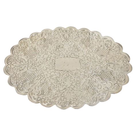 Vintage Silver Plated Oval Etched Decorated Table Hot Plate Trivet For Sale At StDibs