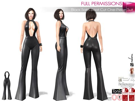 Second Life Marketplace Full Perm Black Satin Boot Cut One Piece Suit