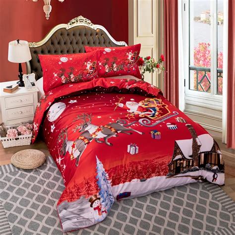 Christmas Bedding Santa Claus Bed Linen Red Color Christmas Decorations For Bedroom Queen King