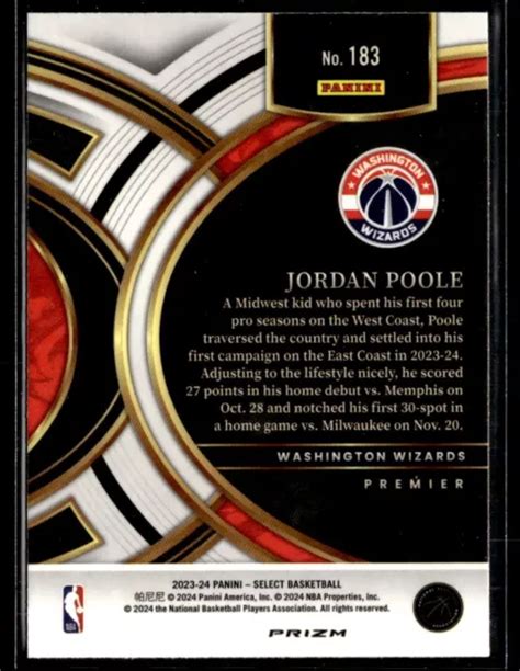 2023 24 PANINI SELECT Jordan Poole Tricolore Prizm Premier 183 Wizards