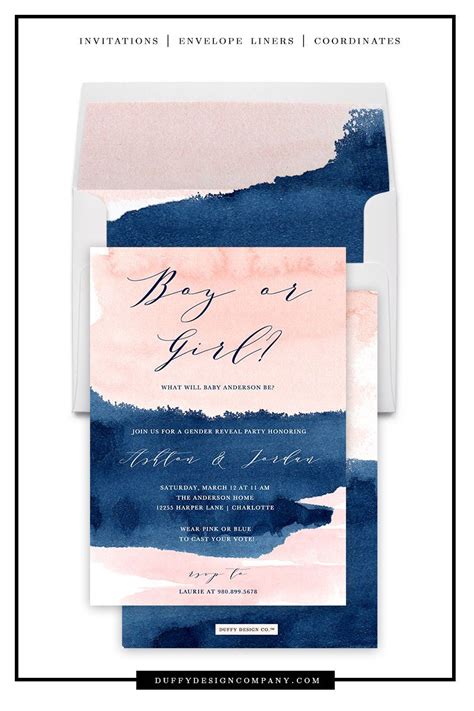 Navy Blue And Blush Pink Invitations For A Gender Reveal Party Modern