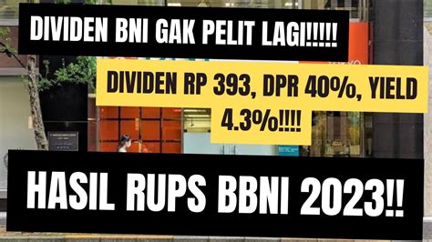 Dividen BNI Gak Pelit Lagi Hasil RUPS BBNI 2023 Dividen RP 393