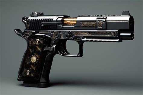 detailed view   modern handgun  intricate design  stock