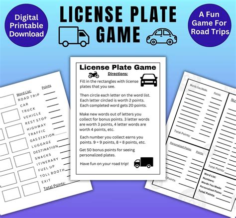 printable license plate game  fun game  road trips educational