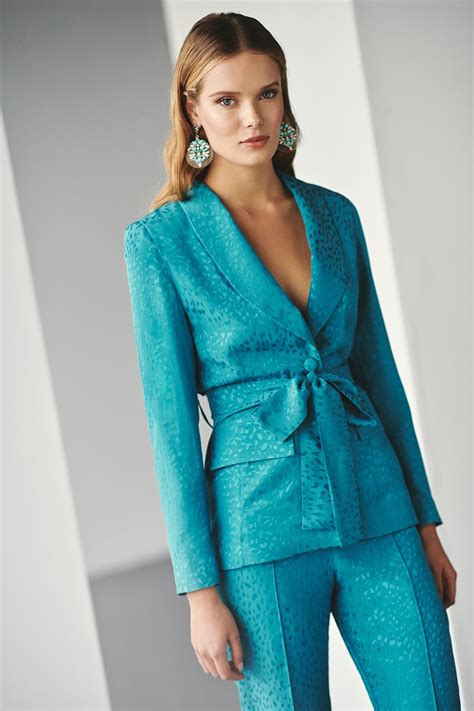 Traje Fluido Jacquard Azul De Chaqueta Y Pantal N