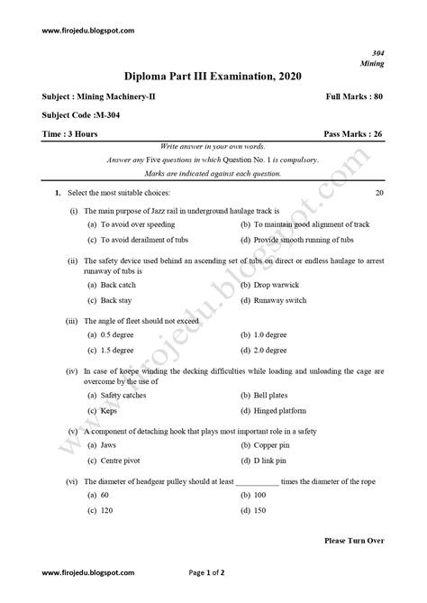 Mining Machinery Ii Rd Year Mining Exam Question Paper