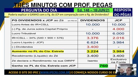 3 MIN Pegas Ed nº 148 JCP x Dividendos Ganho no Pg a PF YouTube