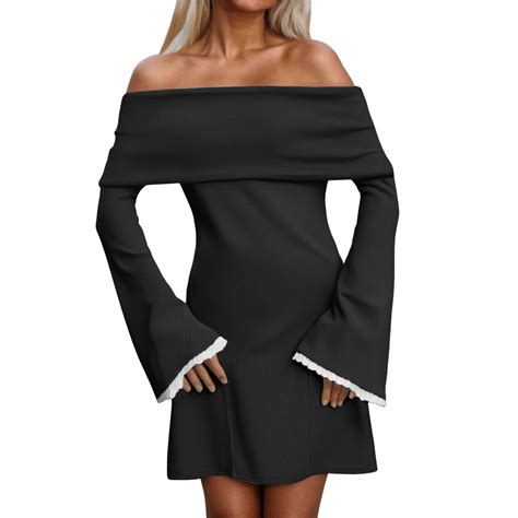casual dress   shoulder ribbed long sleeve folded neck mini dress