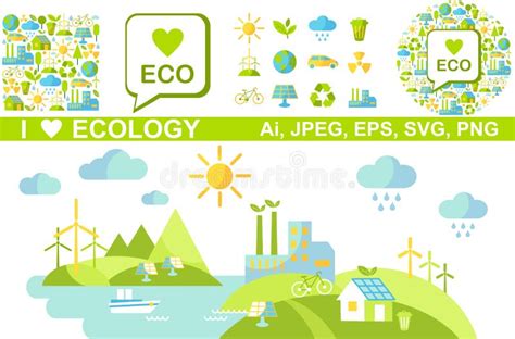 Concepto De Ecología Paisaje Panorámico Con Ciudad Verde De La Tierra Stock De Ilustración