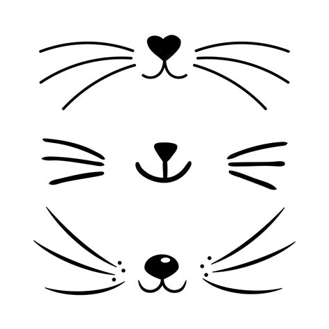 Conjunto De Nariz De Corazón De Gato Plano Vectorial Colección De Iconos De Silueta De Cara De