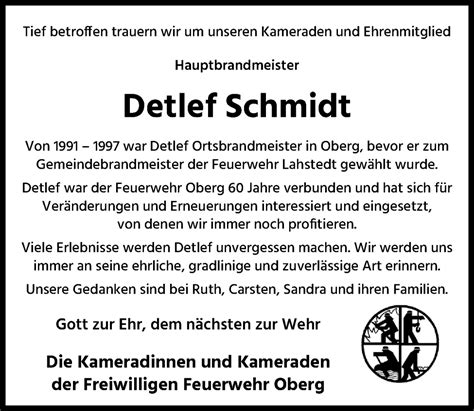 Traueranzeigen Von Detlef Schmidt Trauer Anzeigen De