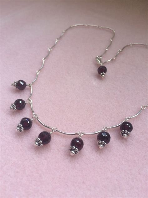 Sterling Silver And Garnet Dangle Necklace Etsy