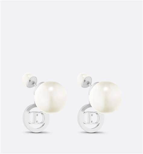 Dior Tribales Earrings Silver Finish Metal With White Resin Pearls And Silver Tone Crystals Dior