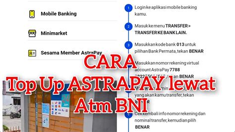 Cara Isi Saldo TOP UP Astrapay Lewat ATM BNI Astrapay Bni YouTube