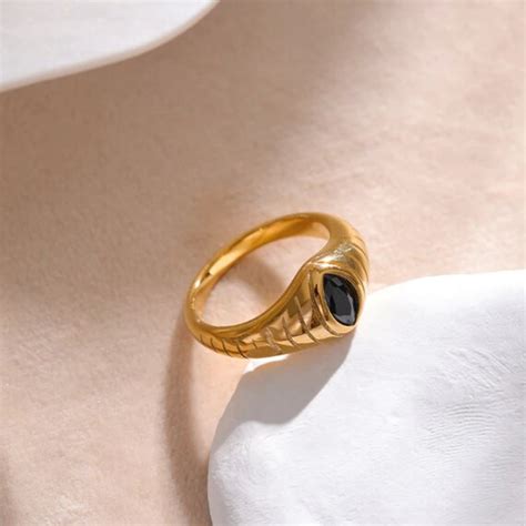 Black Stone Gold Ring K Gold Ring Statement Gold Ring Etsy