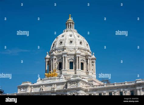 St Paul Minnesota State Capitol Dome Showing The Golden Horses Stock