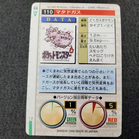 Pokemon Carddass 1996 Red File No 110 Smogogo Weezing Retro Japan