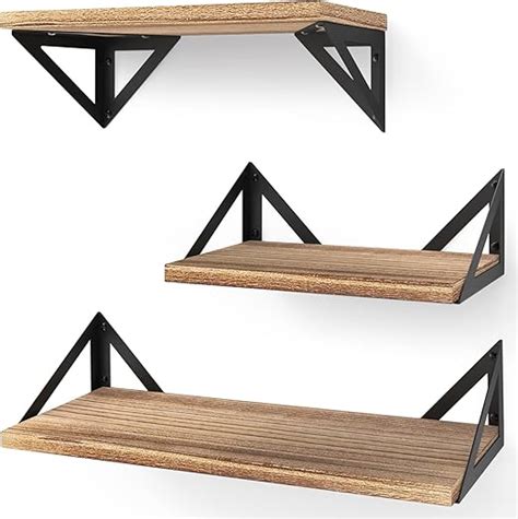 Bayka Floating Shelves Wall Mounted Rustic Wood Wall Shelves Set Of 3 For Bedroom