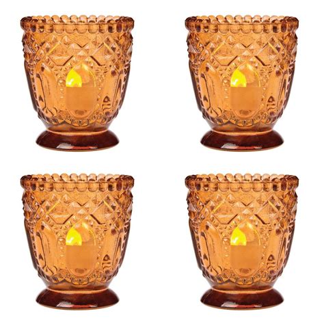 4 Vintage Hobnail Faceted Glass Tea Light Candle Holder Multi Colors Ebay