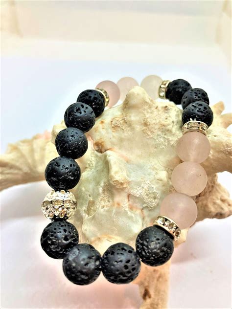 Quartz Rose Givr Pierre De Lave Noire Bracelet Tendance Etsy France