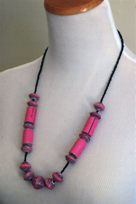 African Paper Bead Necklace Pink Upcycled Jewelry Paper Beads Paper Beads Necklace