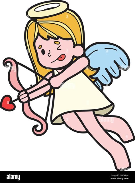 Hand Drawn Cupid Is Shooting An Arrow Illustration Isolated On