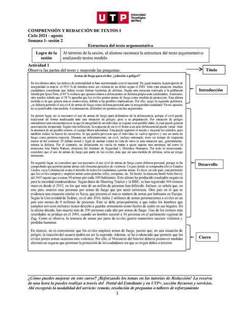 S01 S2 Material Estructura Del Texto Argumentativo 2021 Agosto ComprensiÓn Y RedacciÓn De