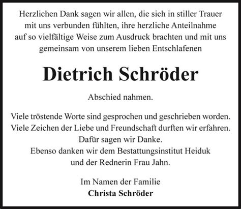 Traueranzeigen von Dietrich Schröder abschied nehmen de