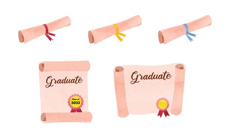 Set of graduation diploma paper opened and scrolled clipart. Diploma scroll with ribbon ...